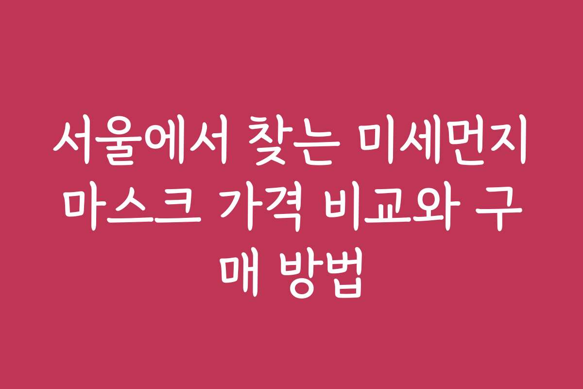 서울에서 찾는 미세먼지마스크 가격 비교와 구매 방법