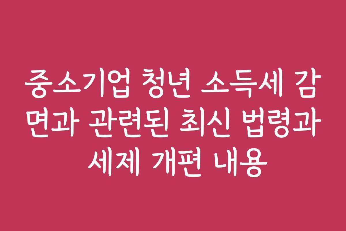중소기업 청년 소득세 감면과 관련된 최신 법령과 세제 개편 내용