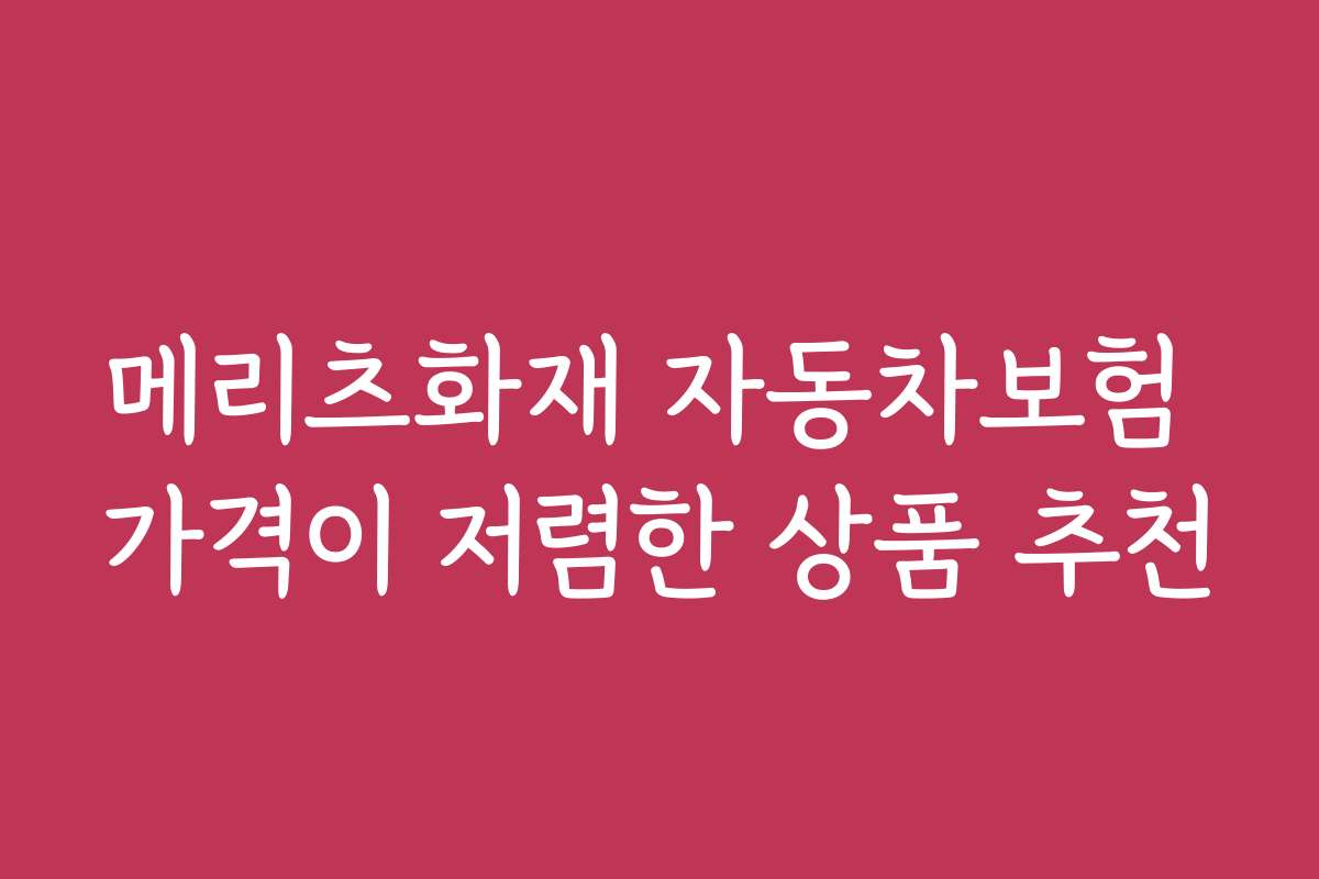 메리츠화재 자동차보험 가격이 저렴한 상품 추천