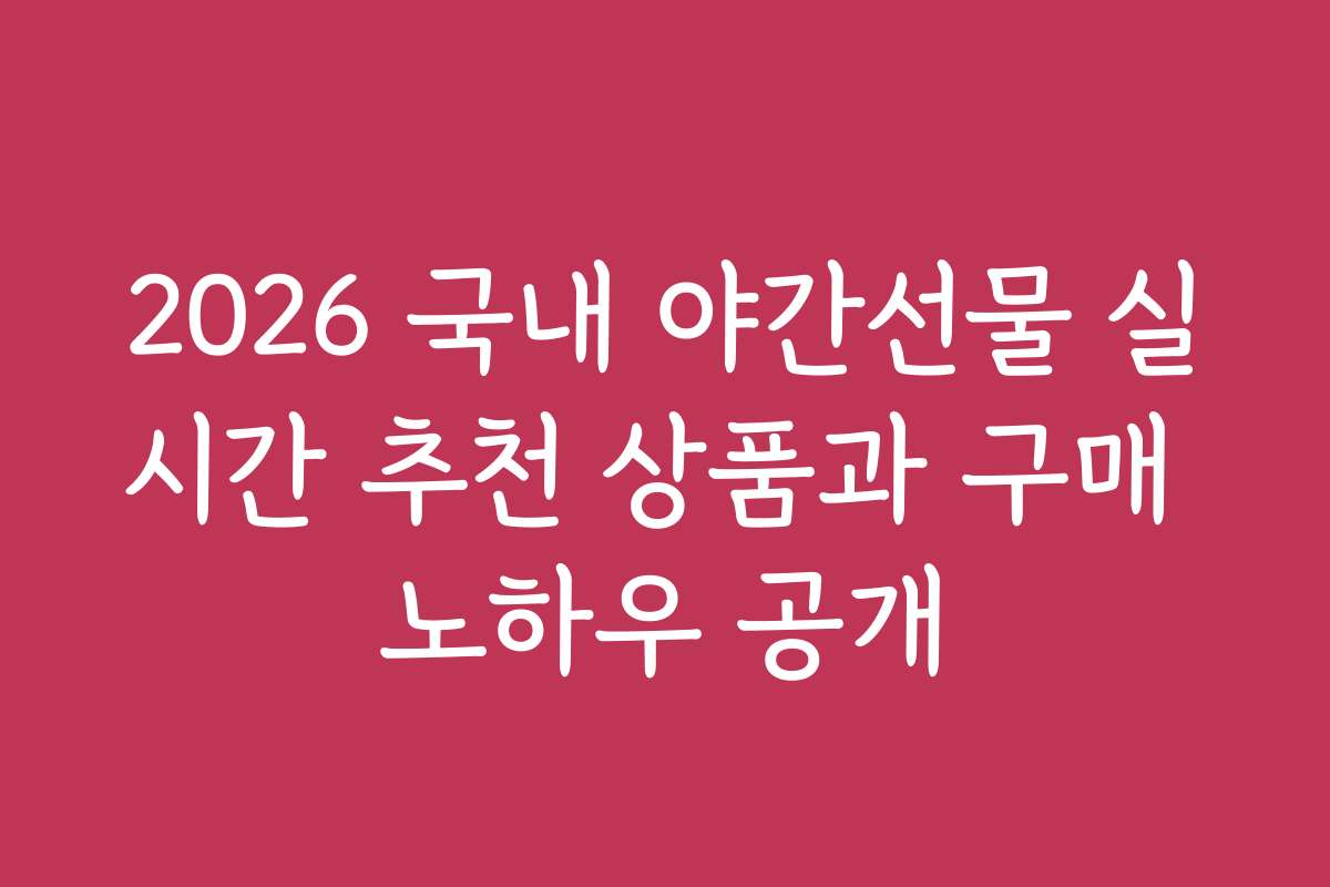 2026 국내 야간선물 실시간 추천 상품과 구매 노하우 공개
