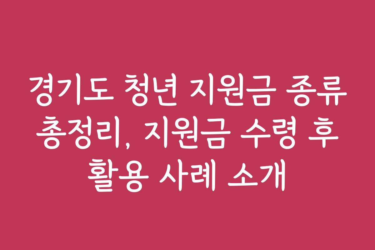 경기도 청년 지원금 종류 총정리, 지원금 수령 후 활용 사례 소개