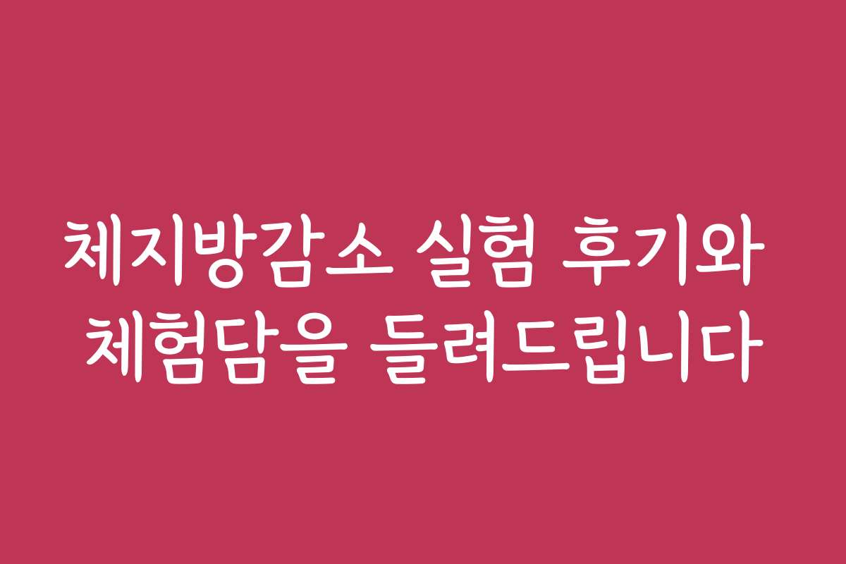 체지방감소 실험 후기와 체험담을 들려드립니다