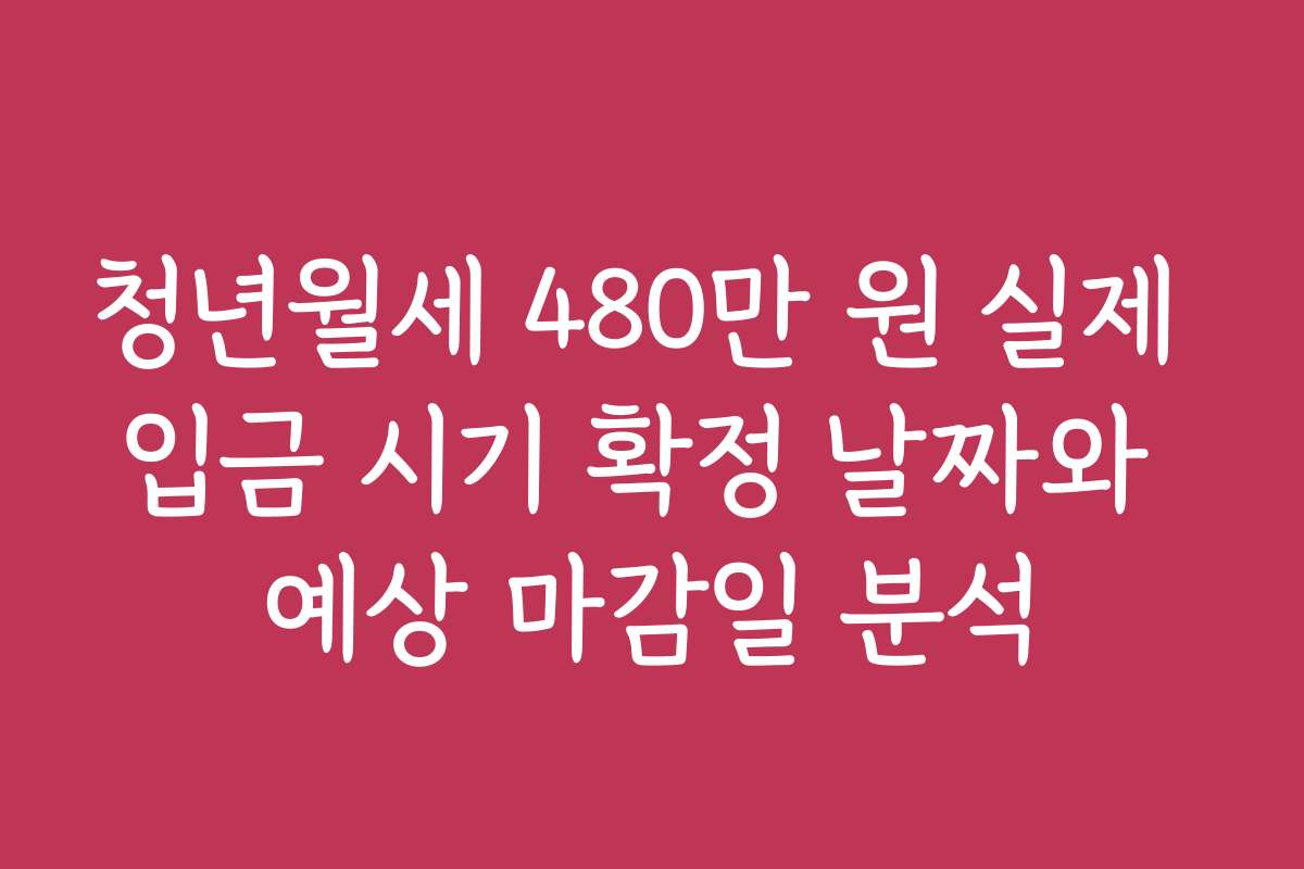 청년월세 480만 원 실제 입금 시기 확정 날짜와 예상 마감일 분석