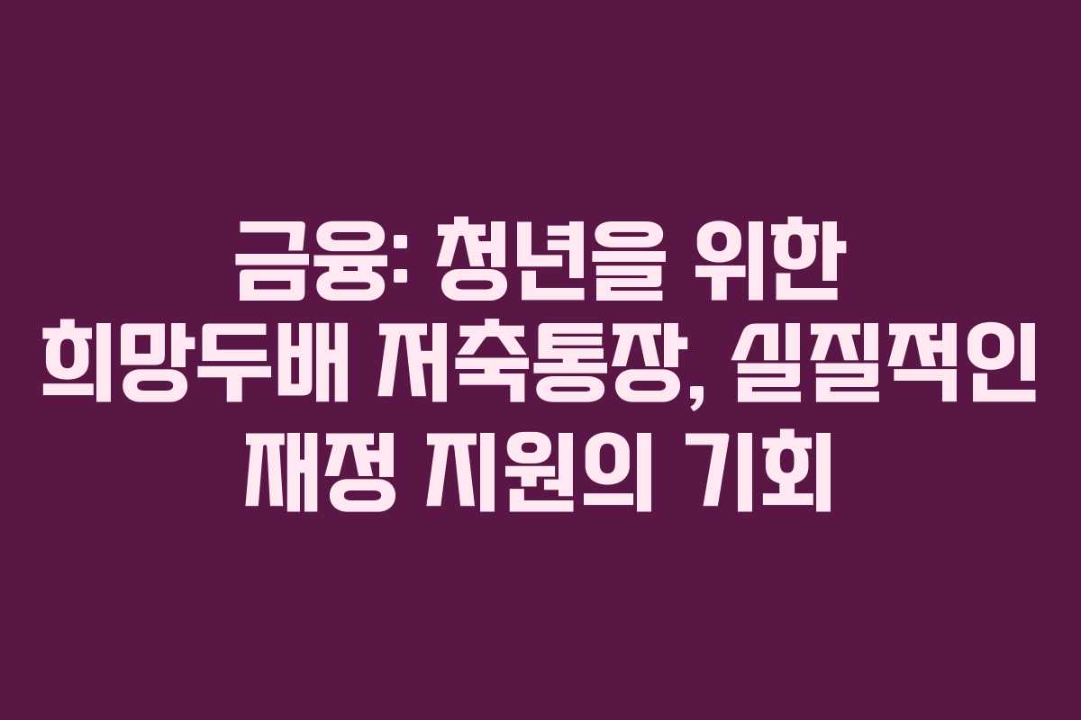 금융: 청년을 위한 희망두배 저축통장, 실질적인 재정 지원의 기회