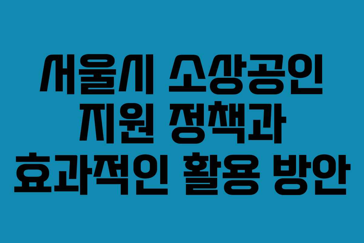 서울시 소상공인 지원 정책과 효과적인 활용 방안