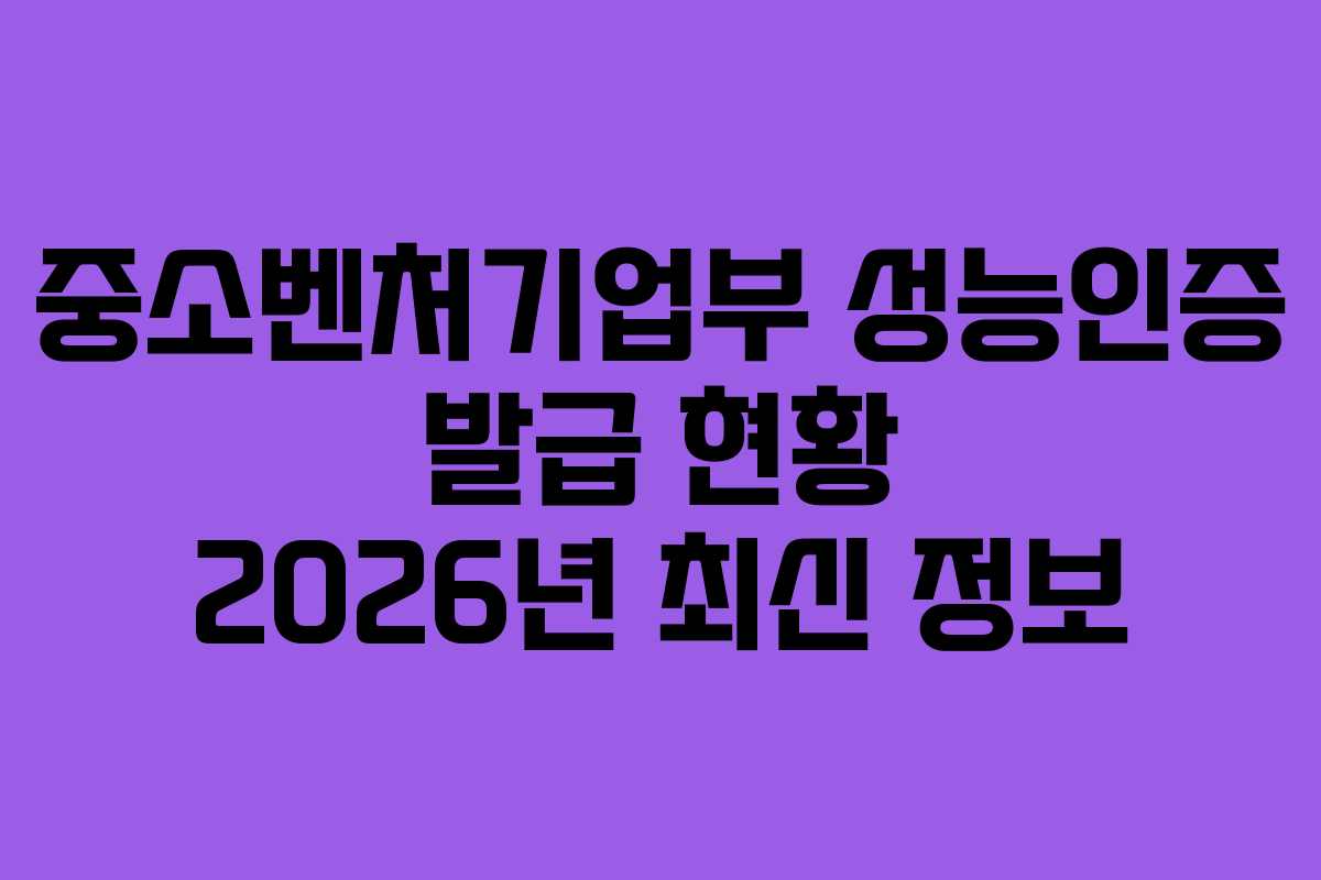 중소벤처기업부 성능인증 발급 현황 2026년 최신 정보