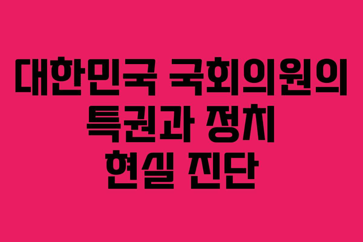 대한민국 국회의원의 특권과 정치 현실 진단