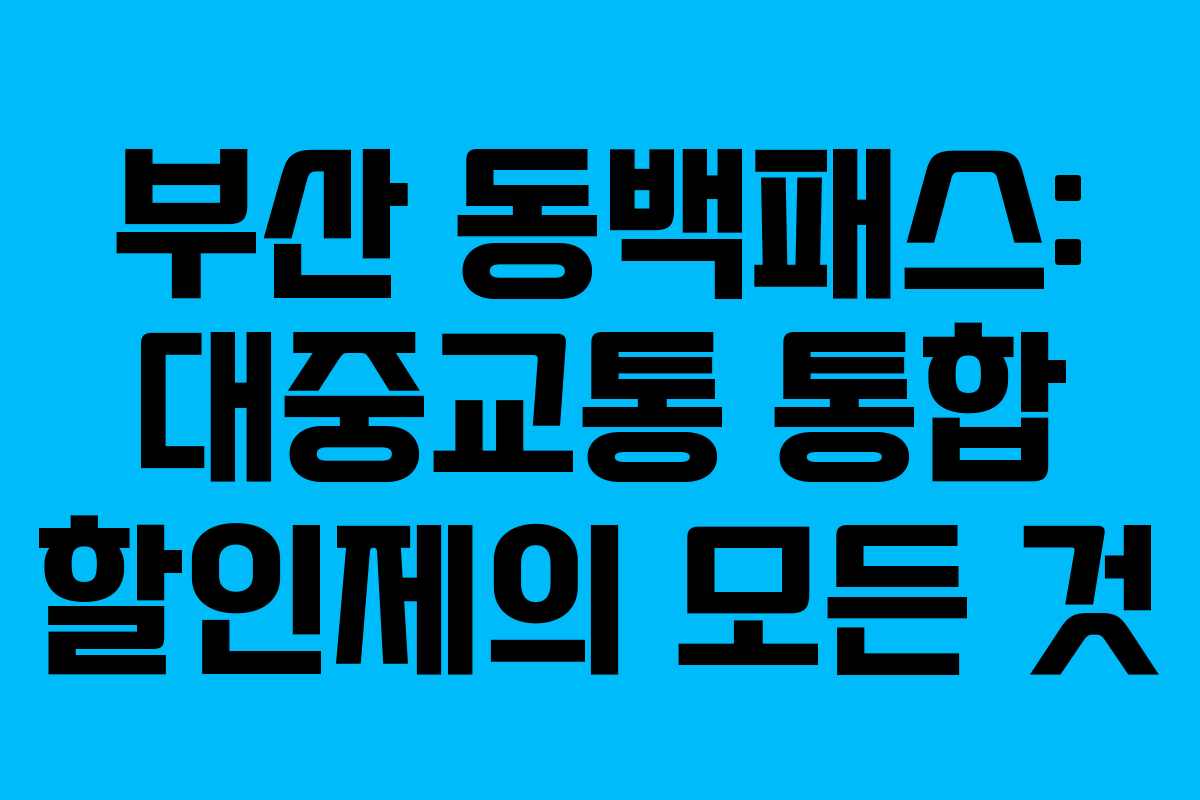 부산 동백패스: 대중교통 통합 할인제의 모든 것