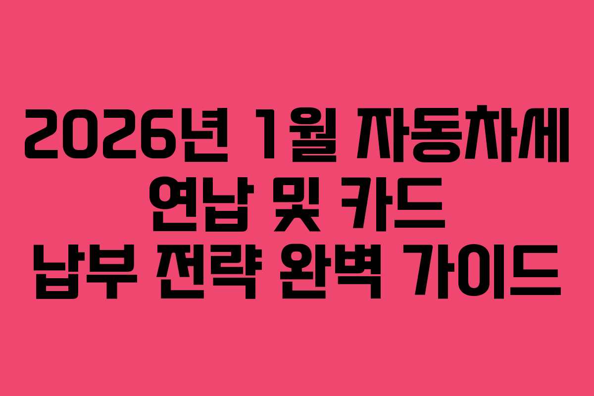 2026년 1월 자동차세 연납 및 카드 납부 전략 완벽 가이드