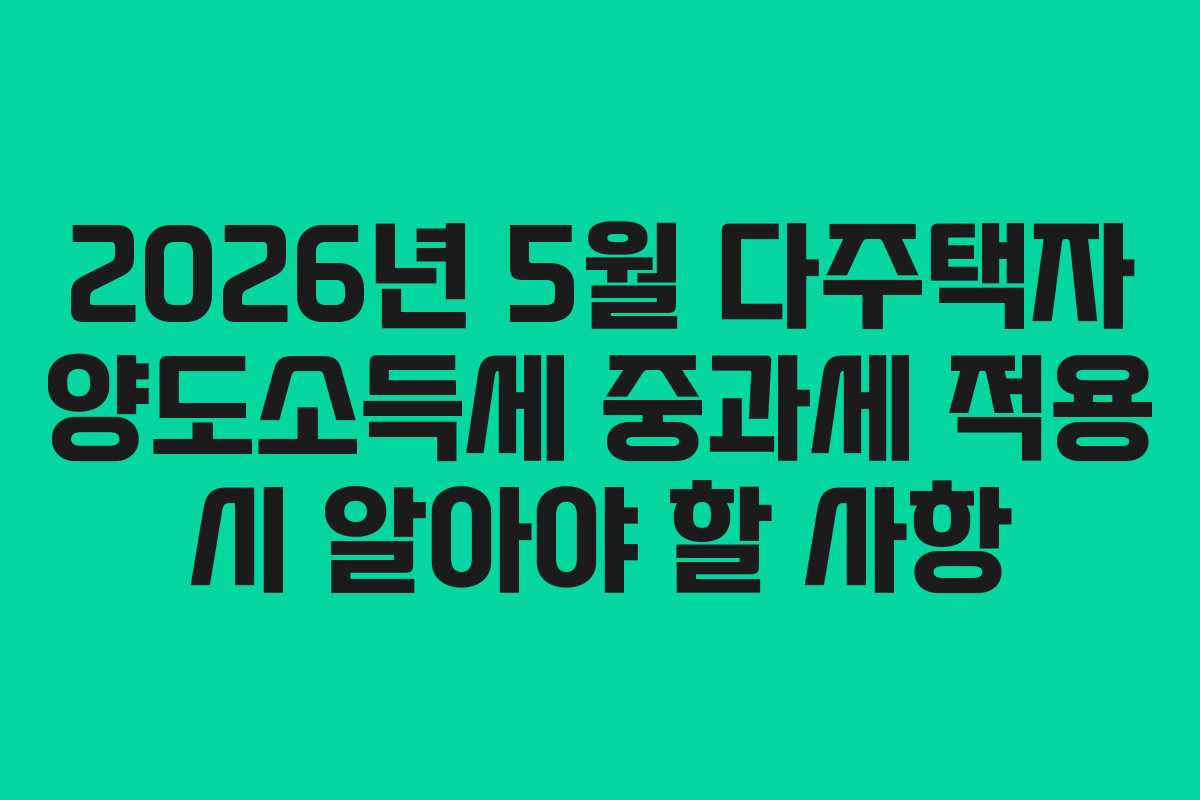 2026년 5월 다주택자 양도소득세 중과세 적용 시 알아야 할 사항