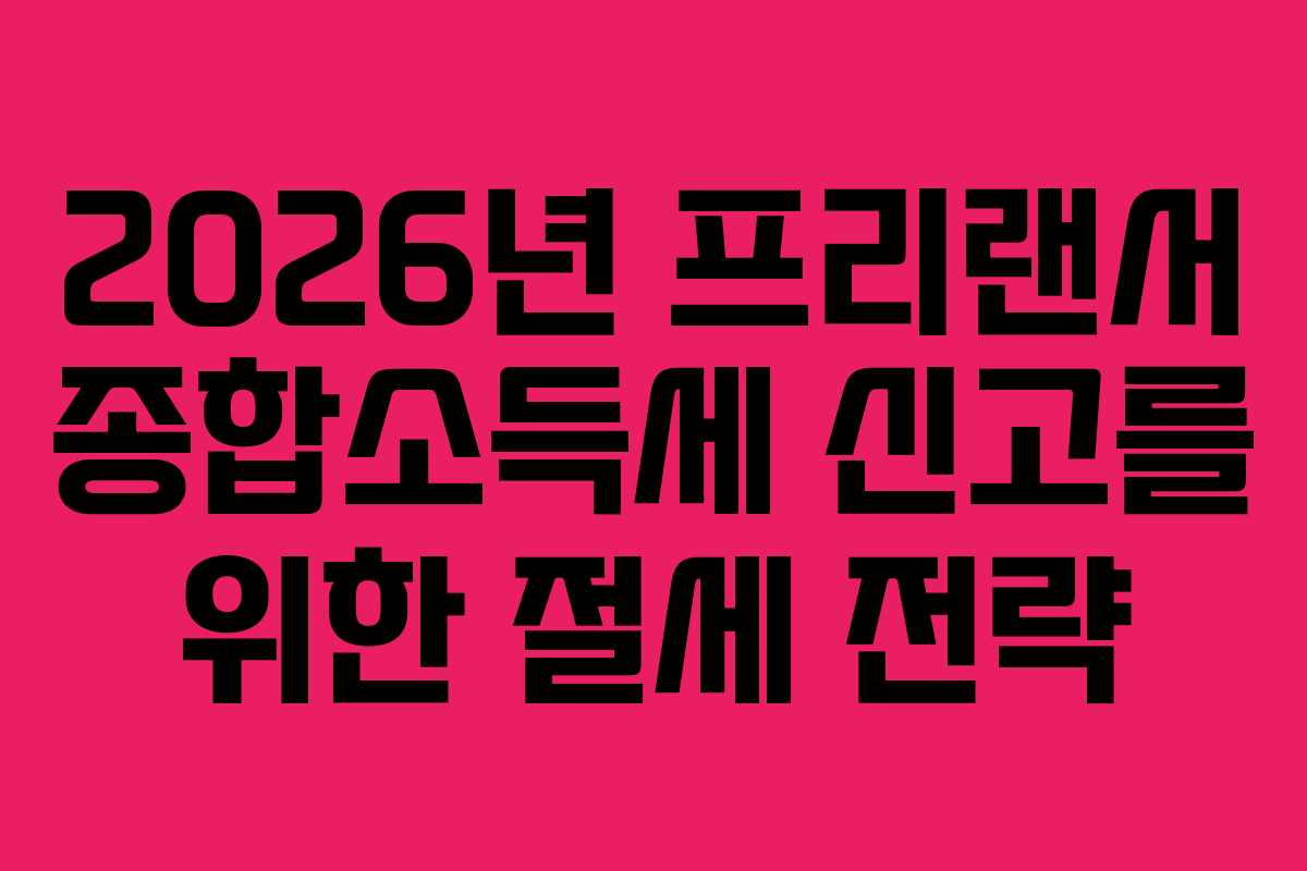 2026년 프리랜서 종합소득세 신고를 위한 절세 전략