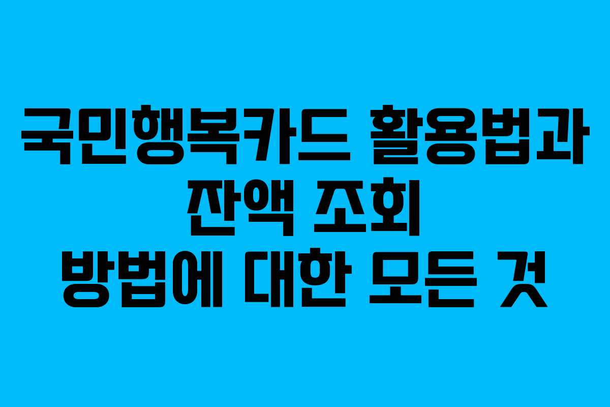 국민행복카드 활용법과 잔액 조회 방법에 대한 모든 것
