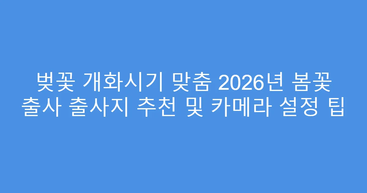 벚꽃 개화시기 맞춤 2026년 봄꽃 출사 출사지 추천 및 카메라 설정 팁