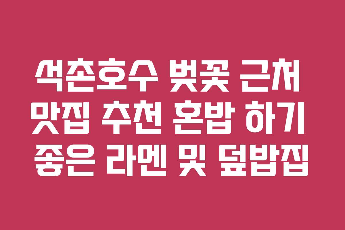 석촌호수 벚꽃 근처 맛집 추천 혼밥 하기 좋은 라멘 및 덮밥집