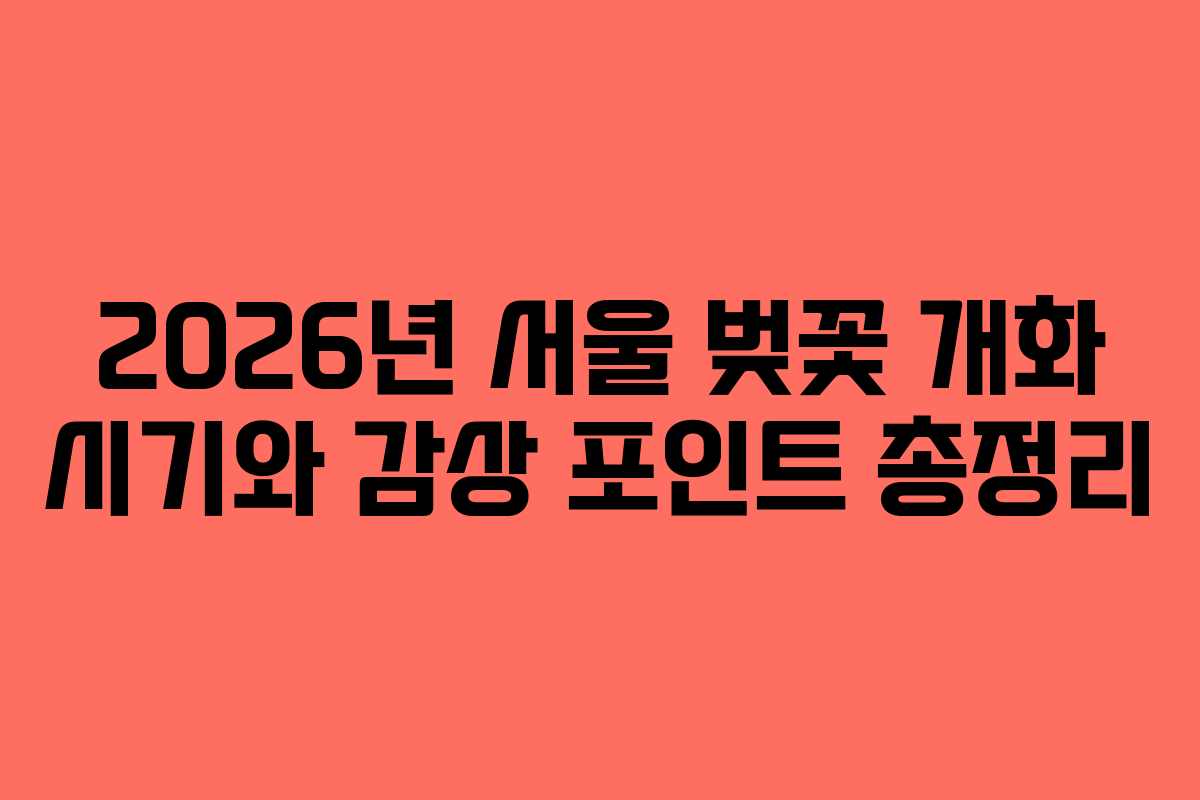 2026년 서울 벚꽃 개화 시기와 감상 포인트 총정리