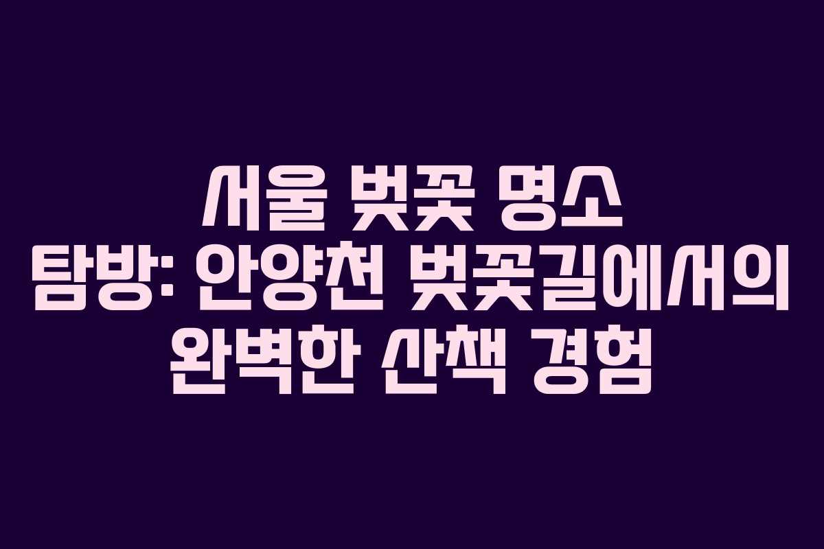 서울 벚꽃 명소 탐방: 안양천 벚꽃길에서의 완벽한 산책 경험