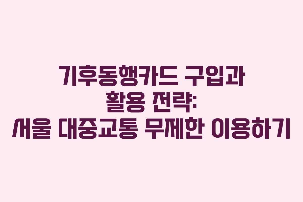 기후동행카드 구입과 활용 전략: 서울 대중교통 무제한 이용하기