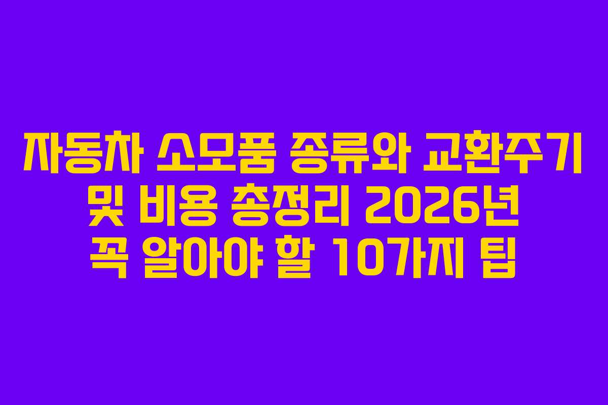 자동차 소모품 종류와 교환주기 및 비용 총정리 2026년 꼭 알아야 할 10가지 팁