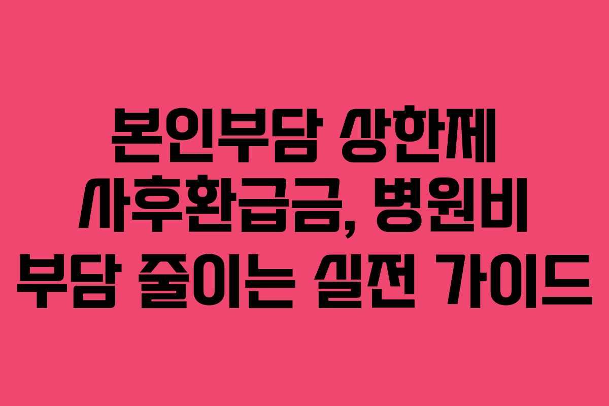 본인부담 상한제 사후환급금, 병원비 부담 줄이는 실전 가이드